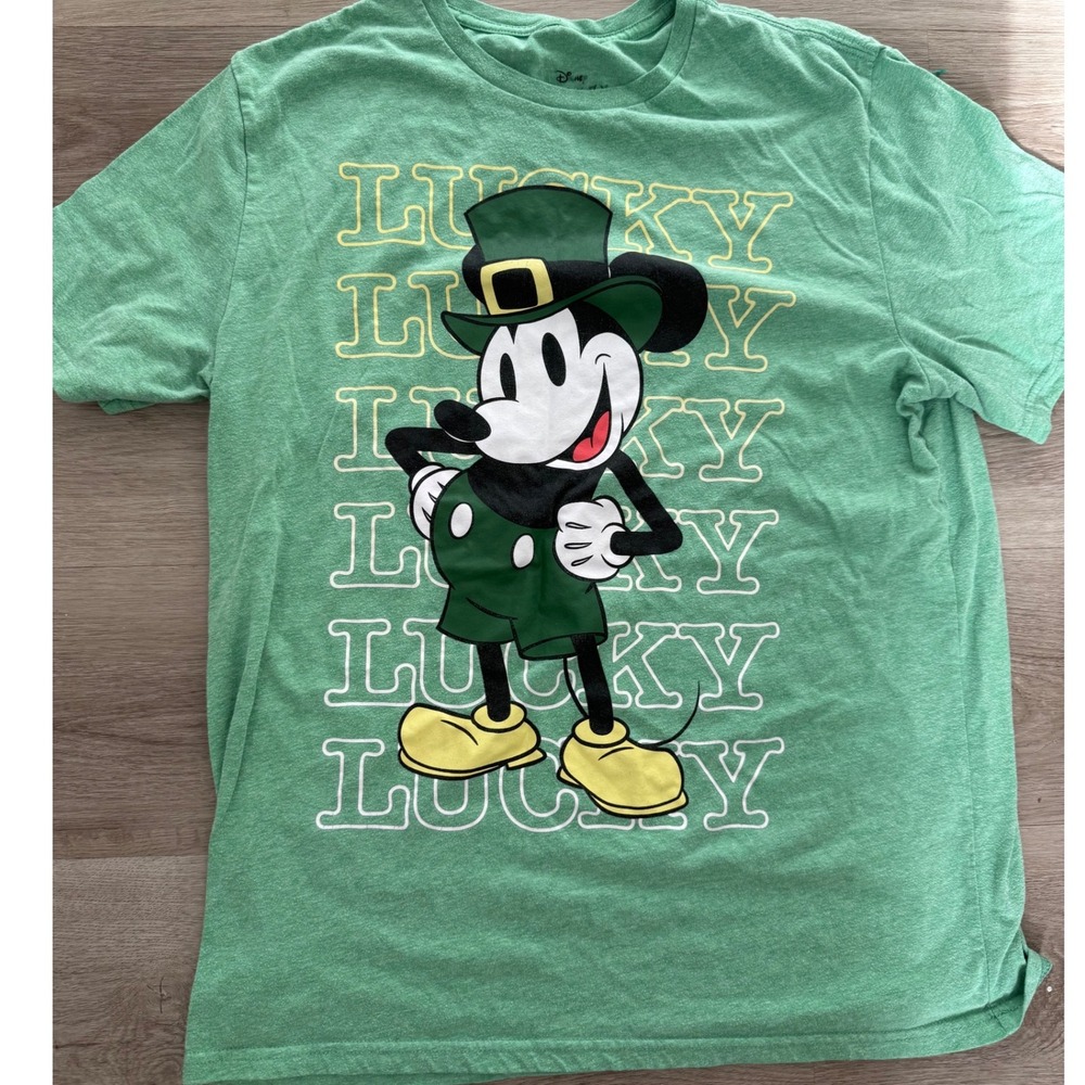 Disney Mickey Mouse St Patricks Day Lucky Leprechaun Green Graphic T-Shirt XL